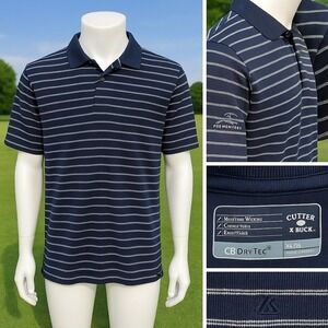 Cutter & Buck‎ CB DryTec Polo Shirt XL Blue White Stripe Promontory Golf Casual